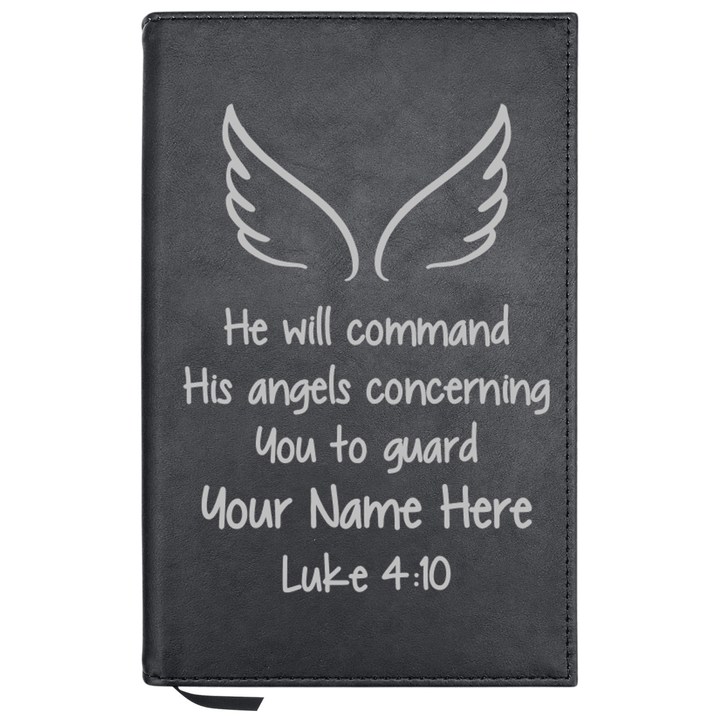 Personalized Leatherette Journal Notebook | Luke 4:10 - Shepherds Shelf