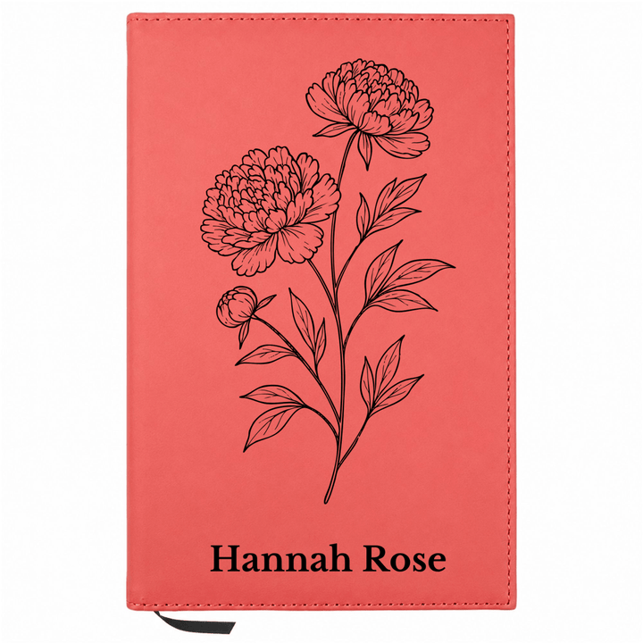Personalized Leatherette Journal Notebook | Peony White Flower - Shepherds Shelf