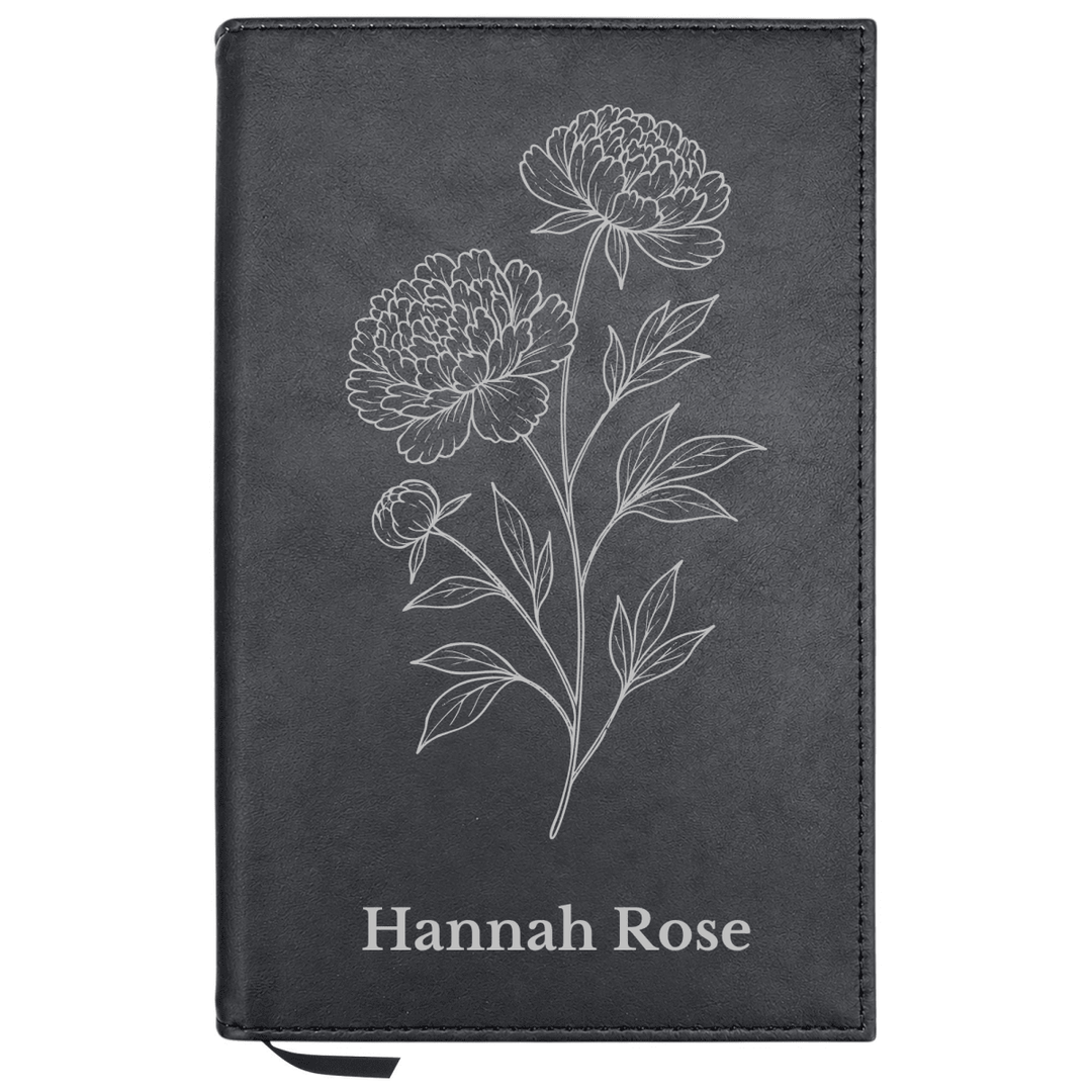 Personalized Leatherette Journal Notebook | Peony White Flower - Shepherds Shelf