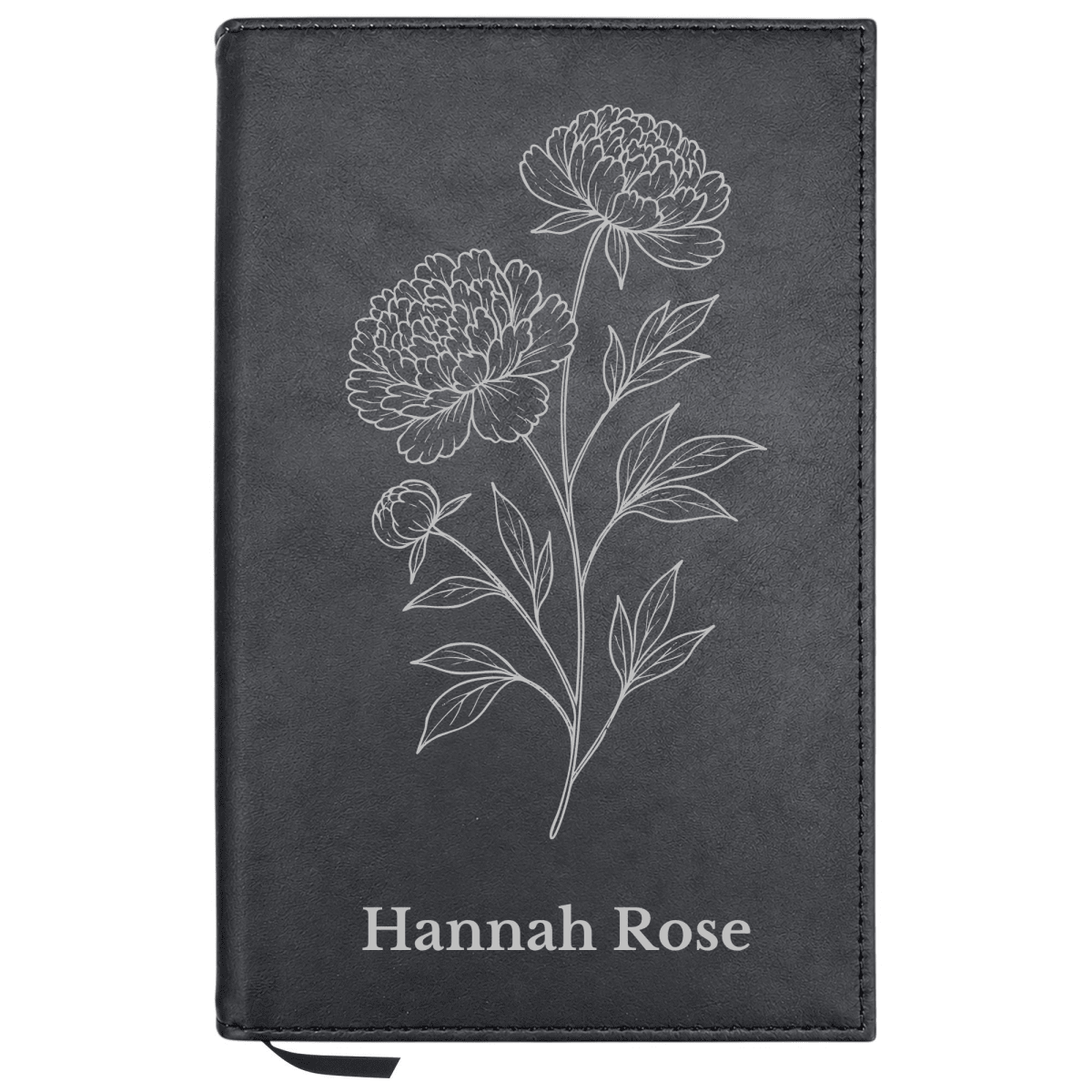 Personalized Leatherette Journal Notebook | Peony White Flower - Shepherds Shelf