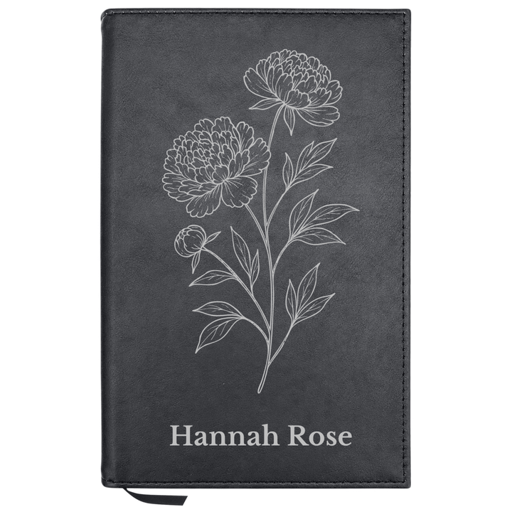 Personalized Leatherette Journal Notebook | Peony White Flower - Shepherds Shelf