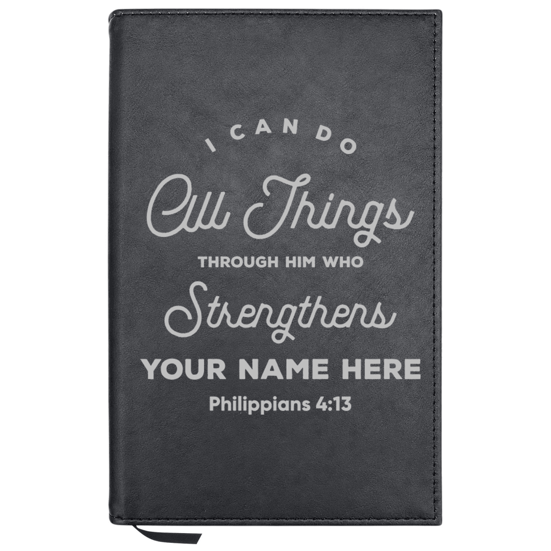 Personalized Leatherette Journal Notebook | Philippians 4:13 II - Shepherds Shelf