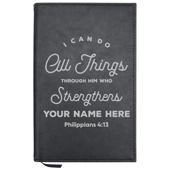 Personalized Leatherette Journal Notebook | Philippians 4:13 II - Shepherds Shelf
