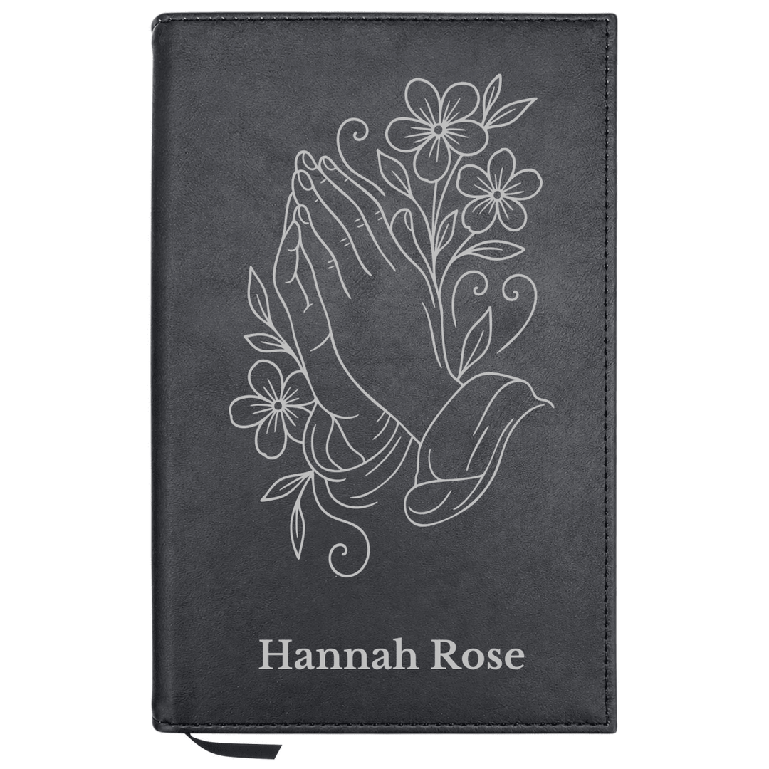 Personalized Leatherette Journal Notebook | Praying Hand With Flowers - Shepherds Shelf