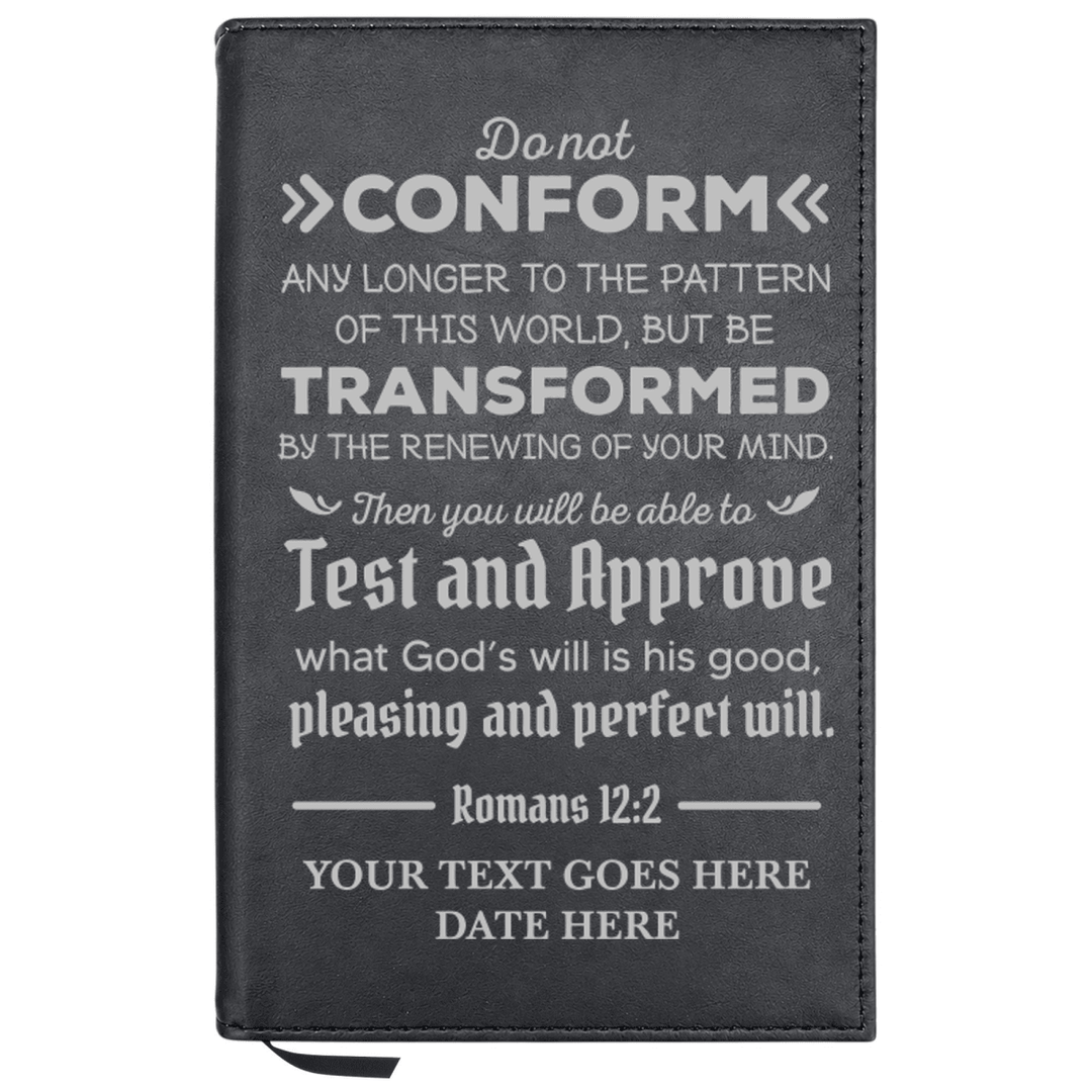 Personalized Leatherette Journal Notebook | Romans 12:2 - Shepherds Shelf