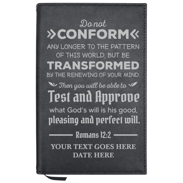 Personalized Leatherette Journal Notebook | Romans 12:2 - Shepherds Shelf