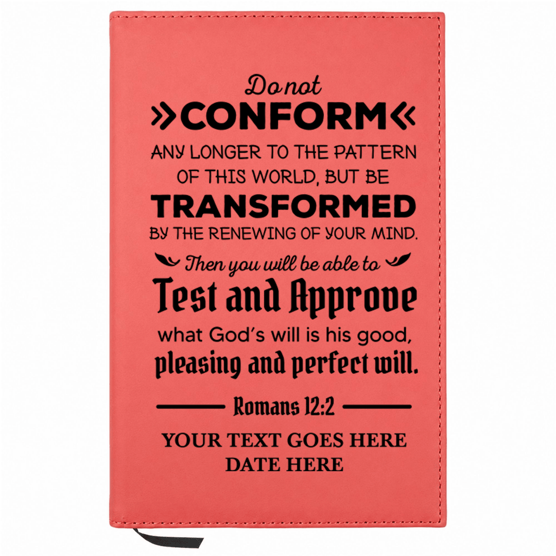 Personalized Leatherette Journal Notebook | Romans 12:2 - Shepherds Shelf