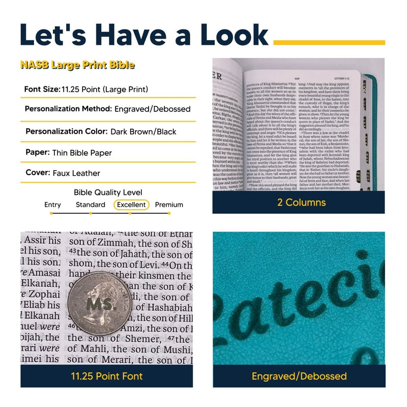 NASB Teal Standard Size Holy Bible Large Print | Floral Pattern
