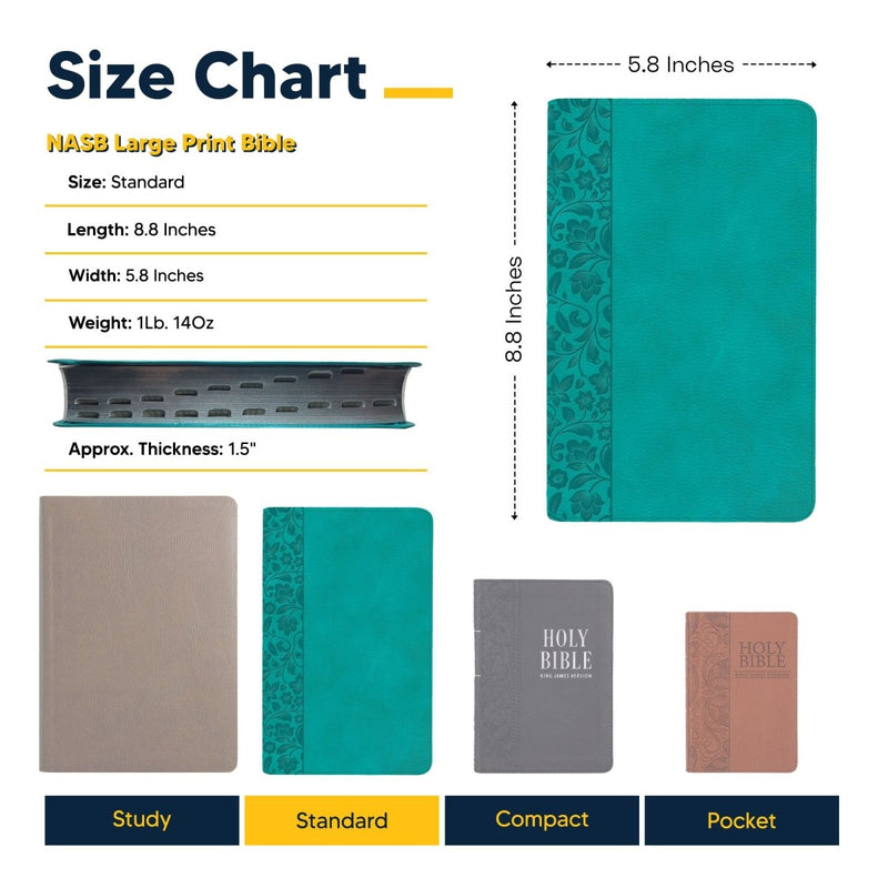 NASB Teal Standard Size Holy Bible Large Print | Floral Pattern