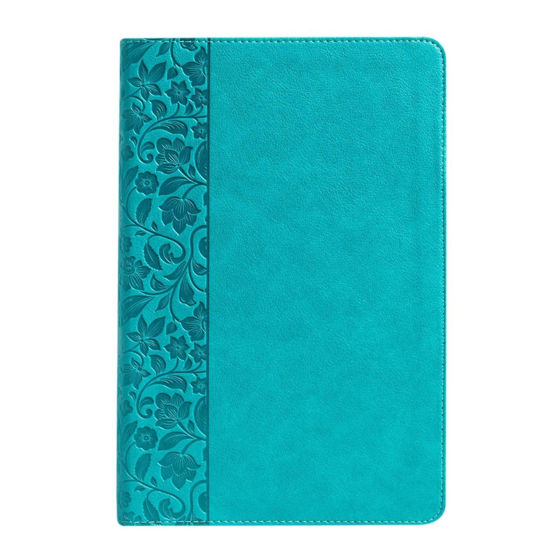 NASB Teal Standard Size Holy Bible Large Print | Floral Pattern
