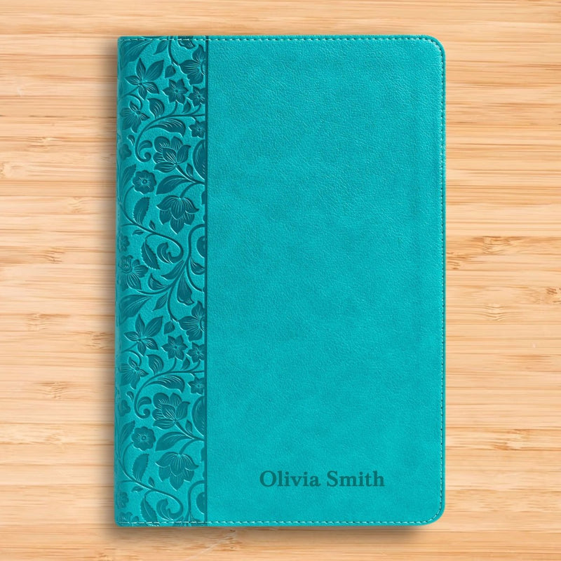 NASB Teal Standard Size Holy Bible Large Print | Floral Pattern