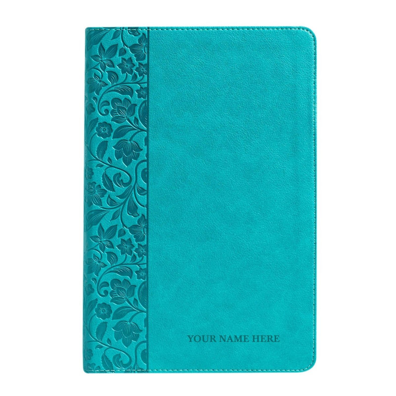 NASB Teal Standard Size Holy Bible Large Print | Floral Pattern