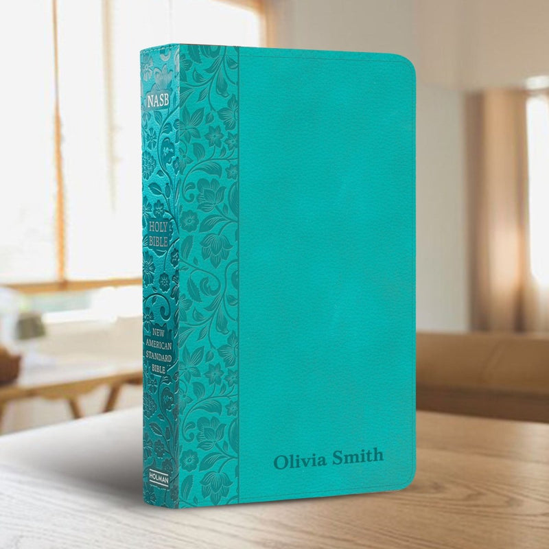 NASB Teal Standard Size Holy Bible Large Print | Floral Pattern