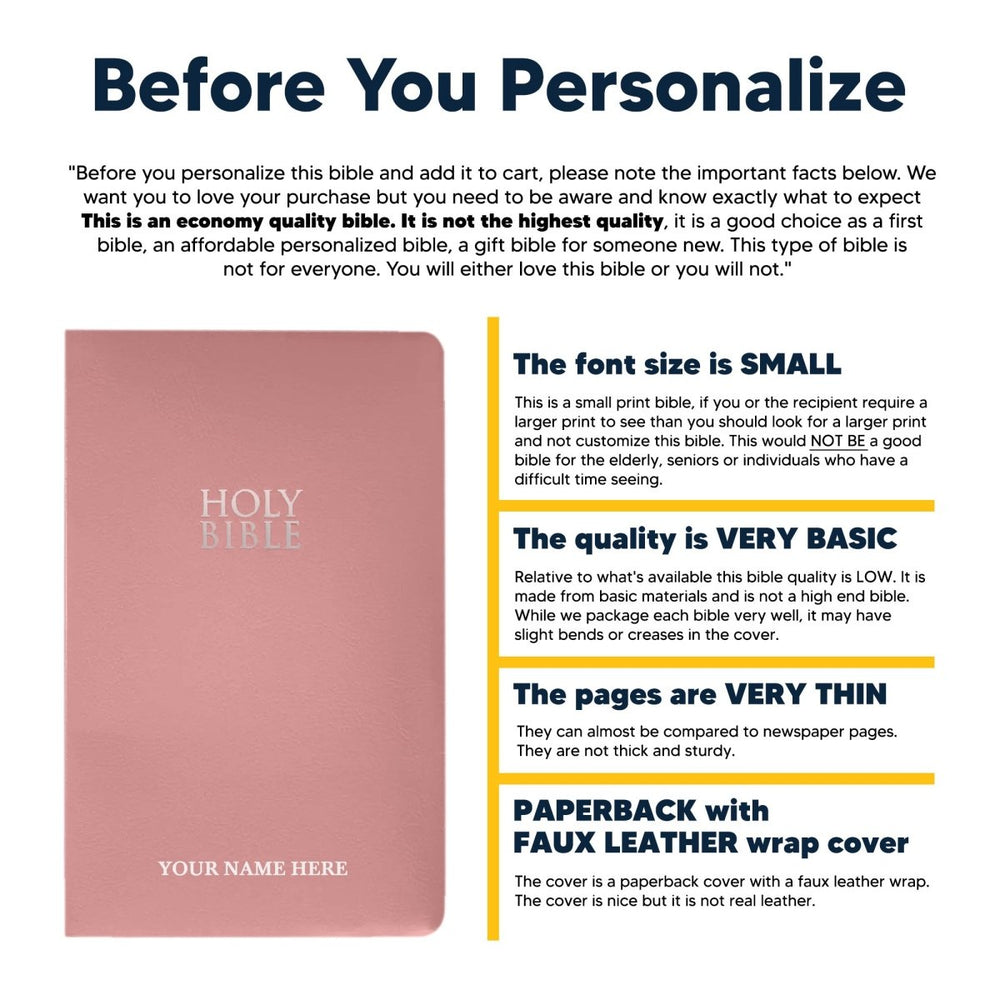 Personalized NIV Bible New International Version Faux Leather Holy Bible SMALL PRINT with Red - Highlighted Verses Pink | Shepherds Shelf - Shepherds Shelf