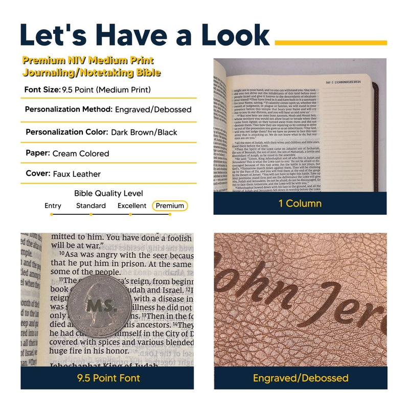 NIV Brown Standard Size Premium Holy Bible Medium Print