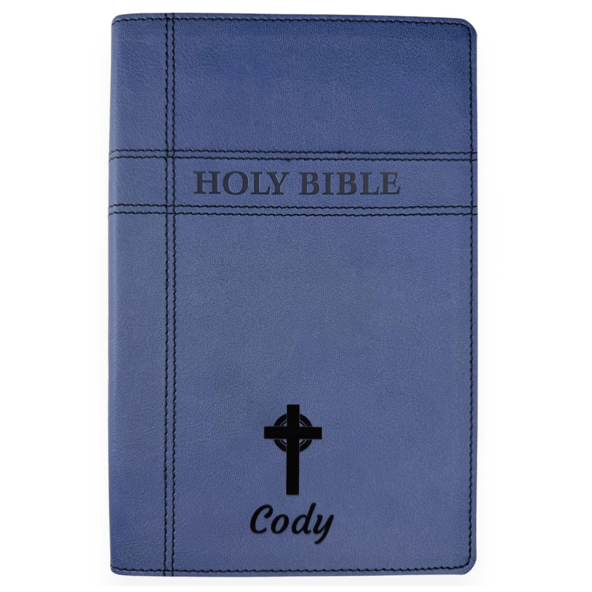 Personalized NIV Holy Bible Premium Indexed Small Print Bible | Custom Engraved with Name or Text on Faux Leather Cover Blue | Shepherds Shelf - Shepherds Shelf
