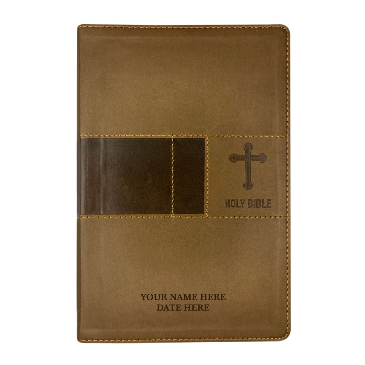 Personalized NIV Holy Bible Premium Indexed Small Print Bible | Custom Engraved with Name or Text on Faux Leather Cover Brown | Shepherds Shelf - Shepherds Shelf
