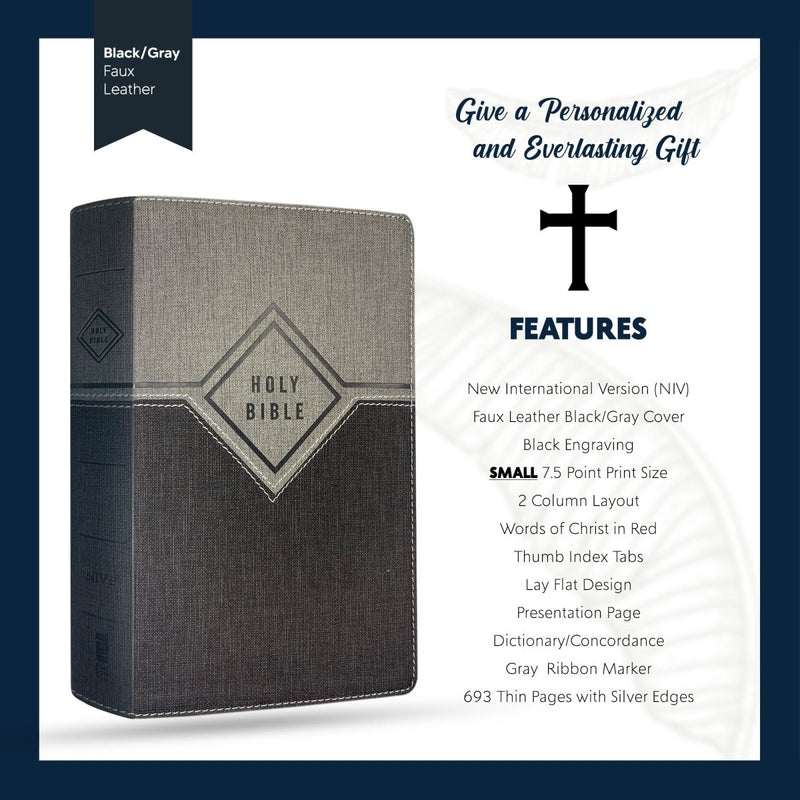 NIV Gray Standard Size Premium Indexed Holy Bible Small Print