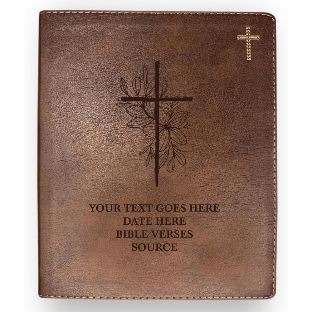 NIV Brown Standard Size Journaling Holy Bible Medium Print | Floral and Cross