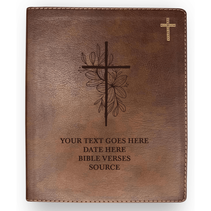 NIV Brown Standard Size Journaling Holy Bible Medium Print | Floral and Cross