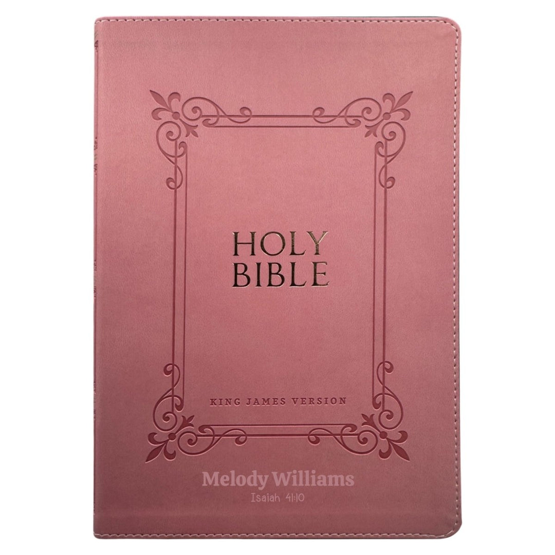 Personalized NKJV Pink Reference Bible Red Letter Bible | Large Print | Faux Leather - Shepherds Shelf