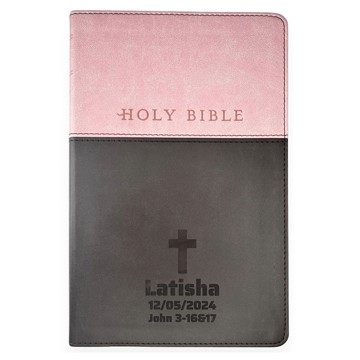 Personalized NLT Bible New Living Translation Faux Leather Holy Bible with Custom Name and Text, Small Print with Red - Highlighted Verses Pink/Brown | Shepherds Shelf - Shepherds Shelf