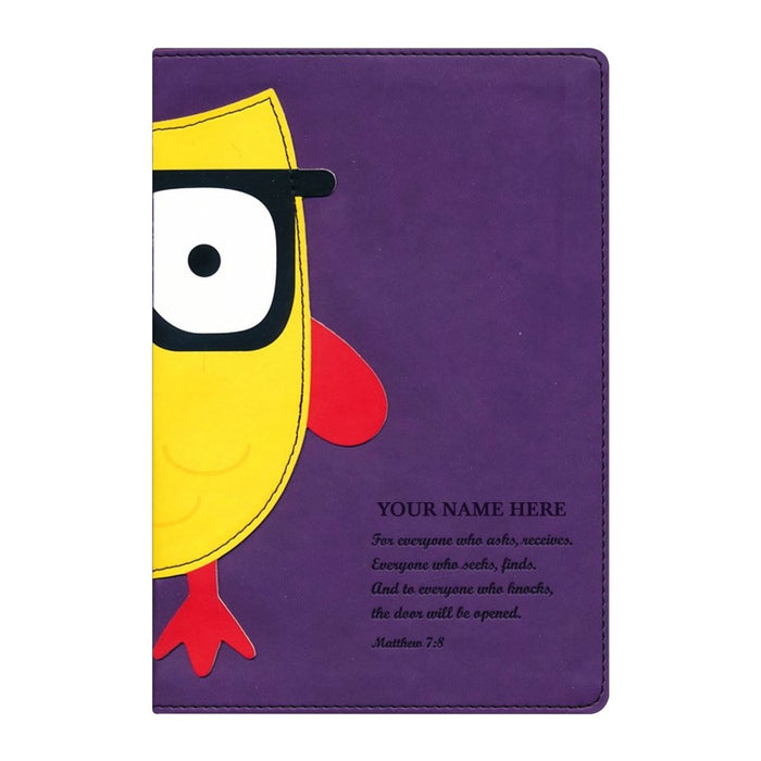 NLT Purple Standard Size Kids Holy Bible Ultra Slim Small Print | Owl Design