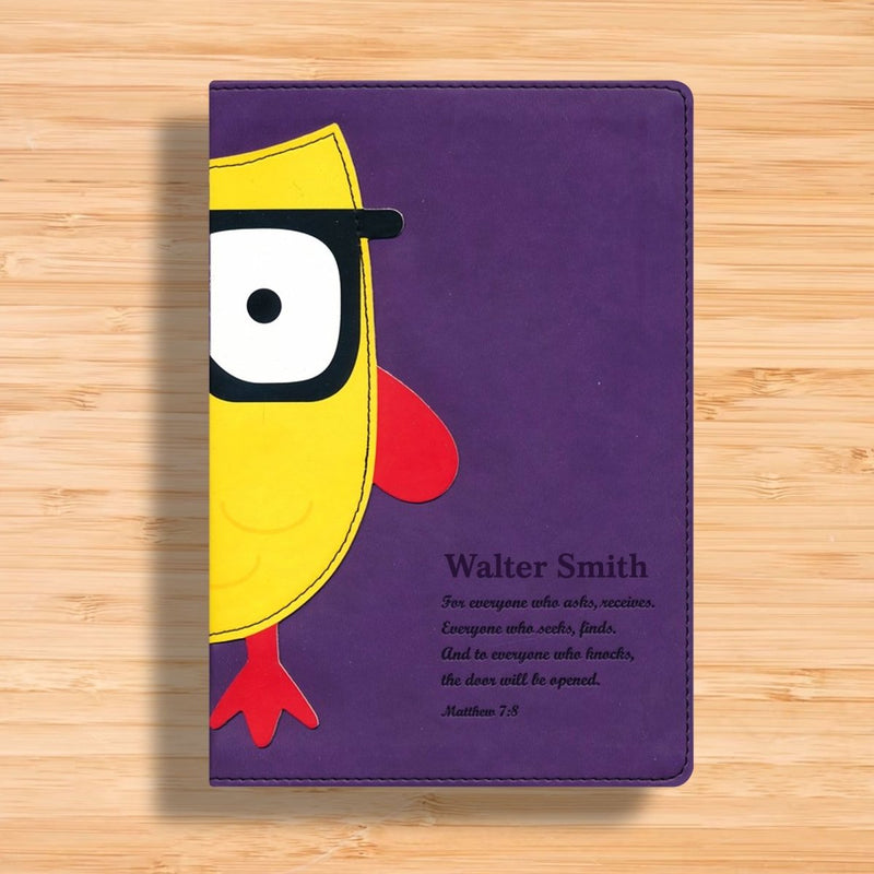 NLT Purple Standard Size Kids Holy Bible Ultra Slim Small Print | Owl Design