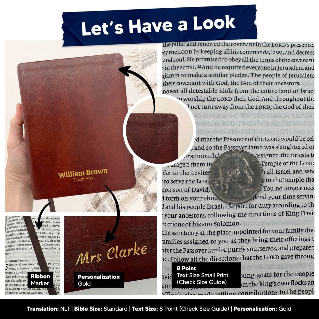 Personalized NLT Note Taking Red Letter Holy Bible for Journaling | Brown | Faux Leather Small Print - Shepherds Shelf