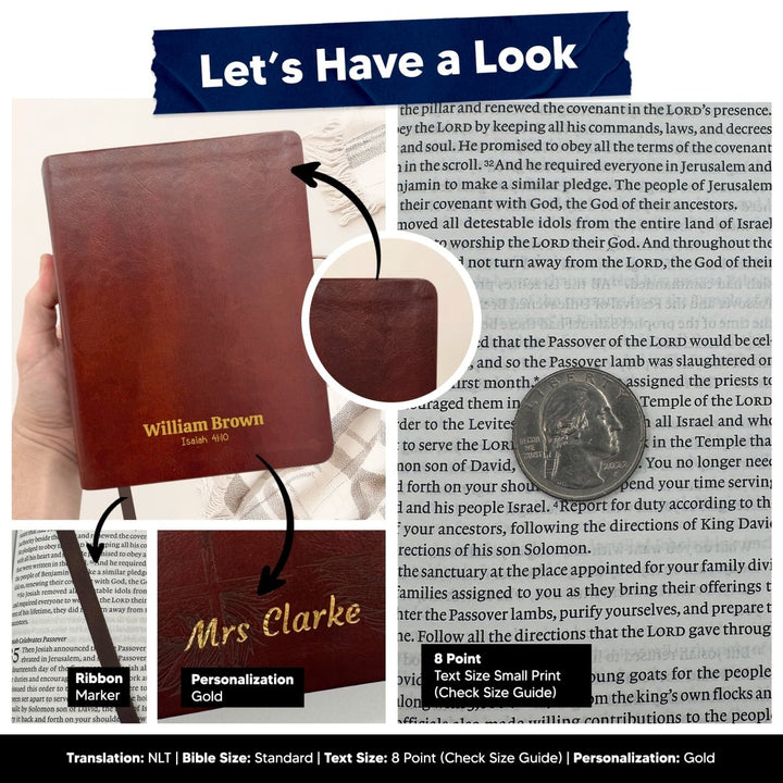 Personalized NLT Note Taking Red Letter Holy Bible for Journaling | Brown | Faux Leather Small Print - Shepherds Shelf