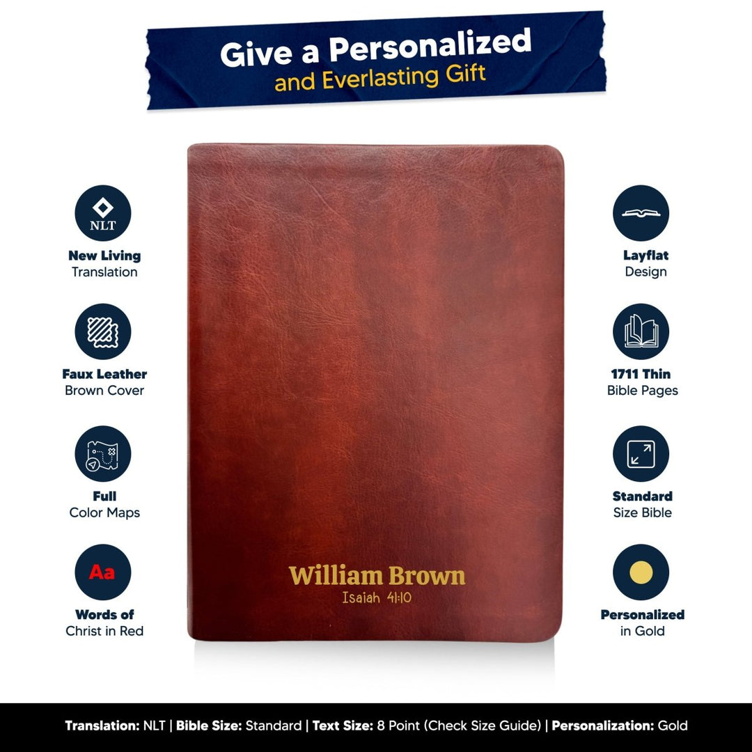 Personalized NLT Note Taking Red Letter Holy Bible for Journaling | Brown | Faux Leather Small Print - Shepherds Shelf