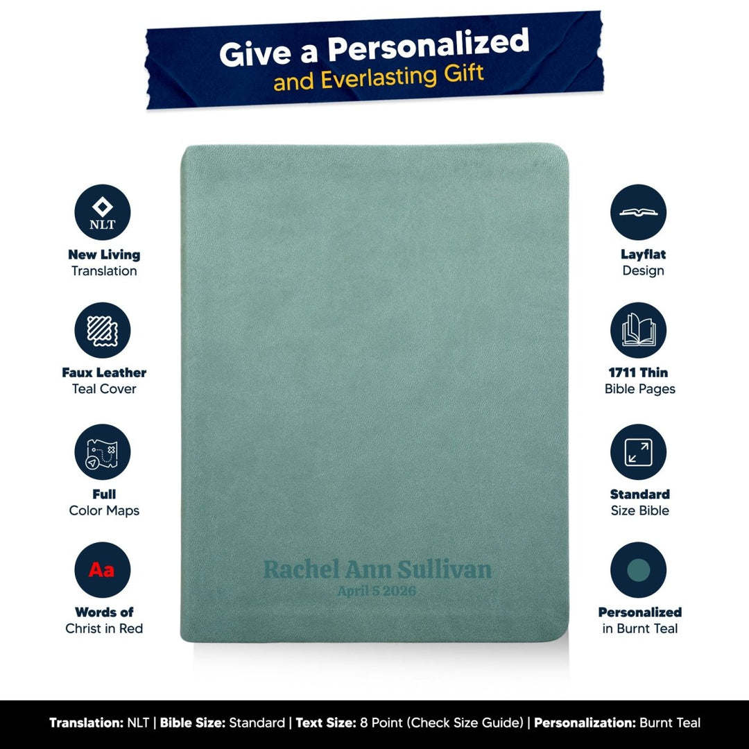 Personalized NLT Note Taking Red Letter Light Teal Holy Bible for Journaling | Faux Leather Small Print - Shepherds Shelf
