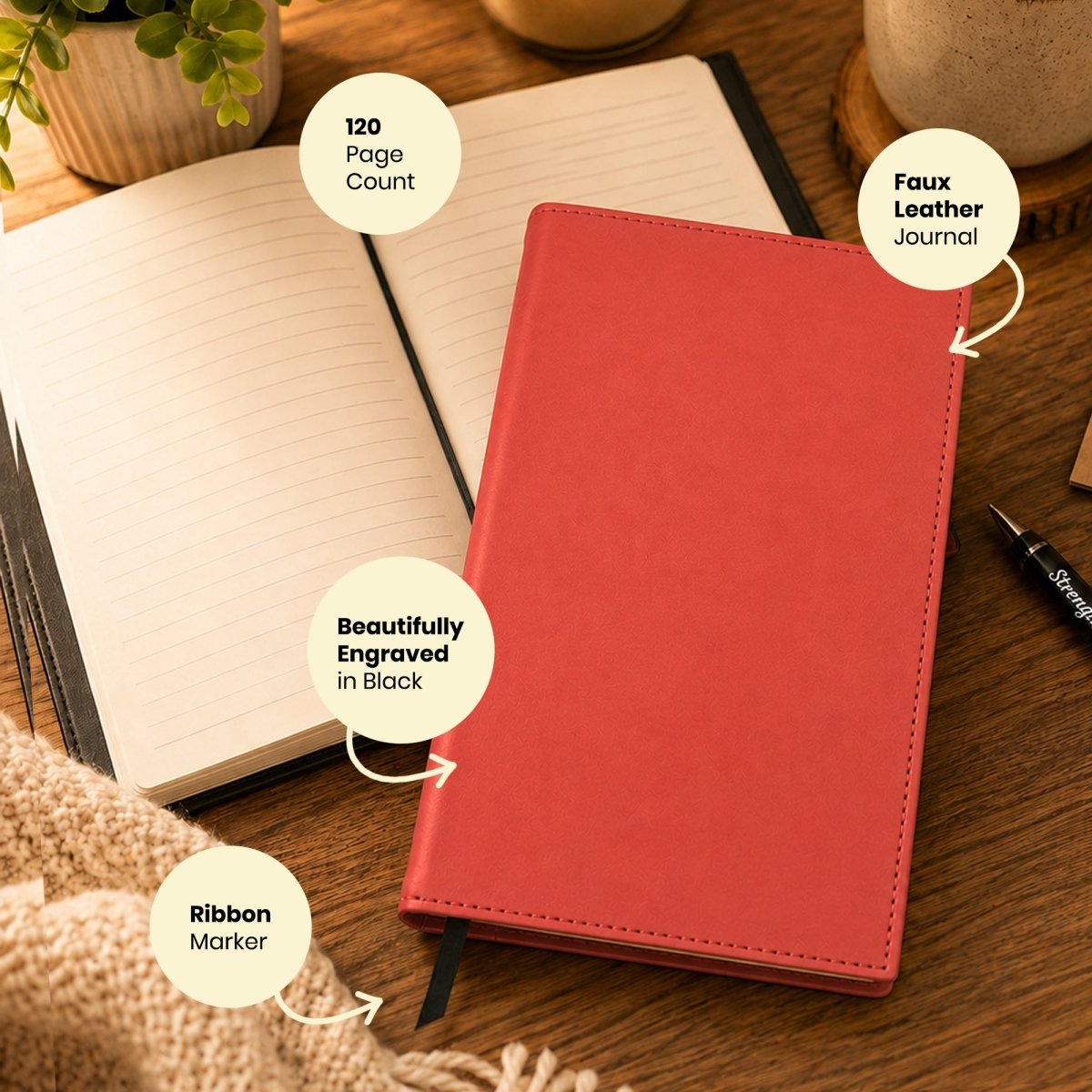 Personalized Pink Leatherette Journal Notebook | Custom Name Engraving - Shepherds Shelf