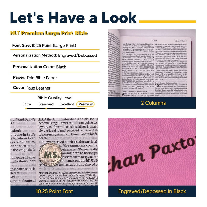 NLT Pink Standard Size Premium Holy Bible Large Print