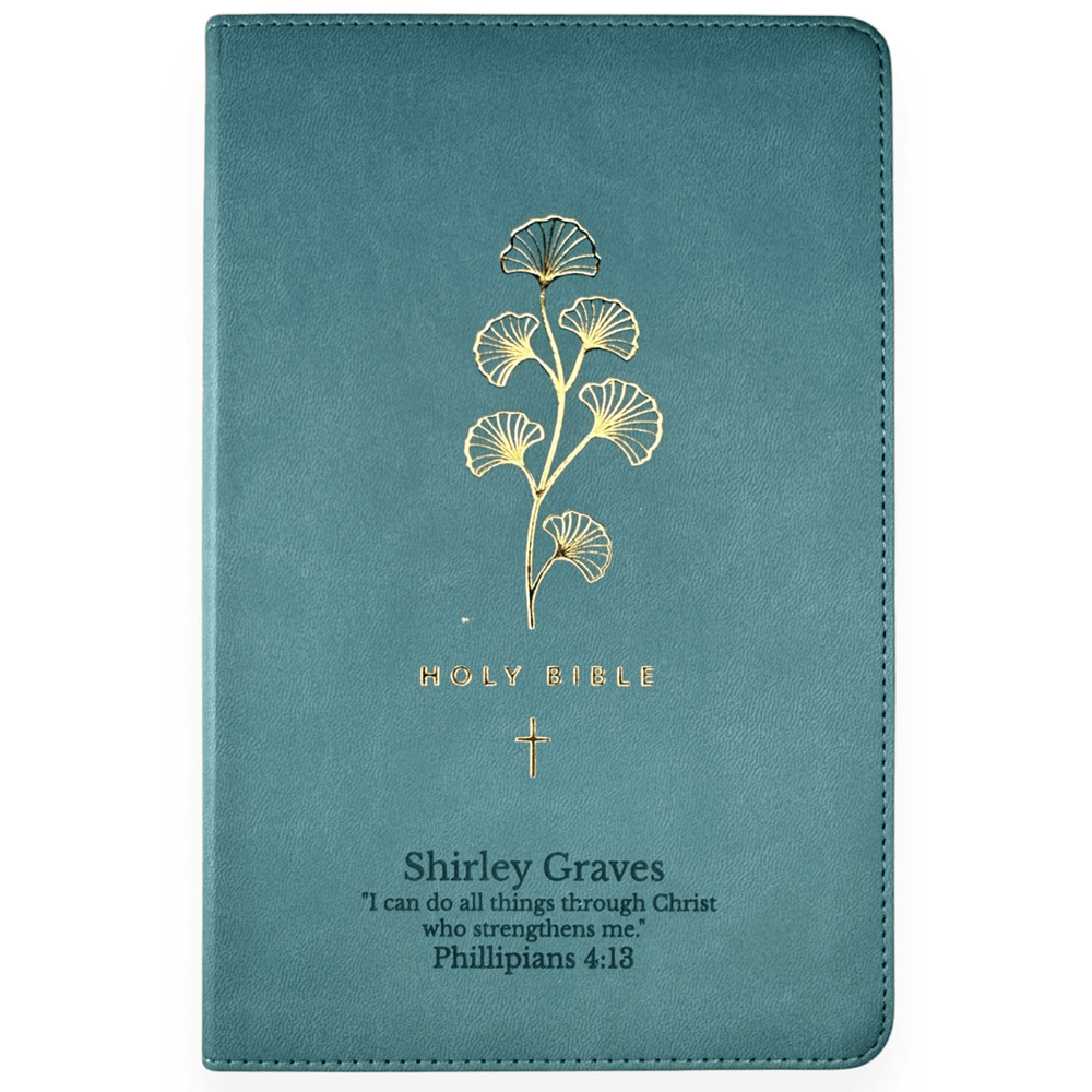 NLT Dark Teal Standard Size Holy Bible Small Print | Gold Floral