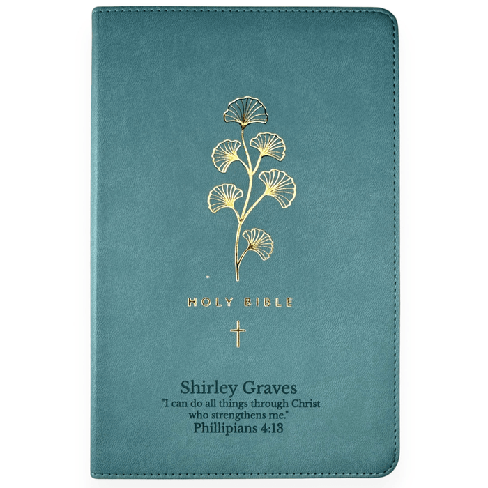 NLT Dark Teal Standard Size Holy Bible Small Print | Gold Floral