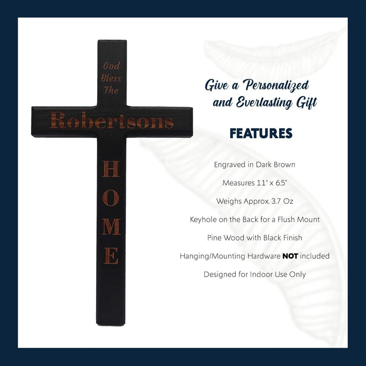Personalized Wooden Wall Cross with Family Name – Home Blessing Décor - Shepherds Shelf