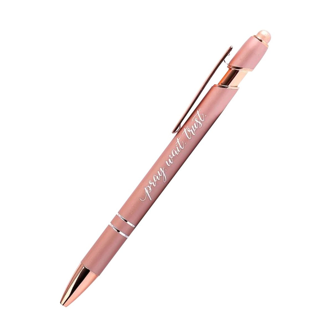 Pray Wait Trust Rose Gold Metal Stylus Pen – Black Ink, Gift - Ready | Shepherds Shelf - Shepherds Shelf