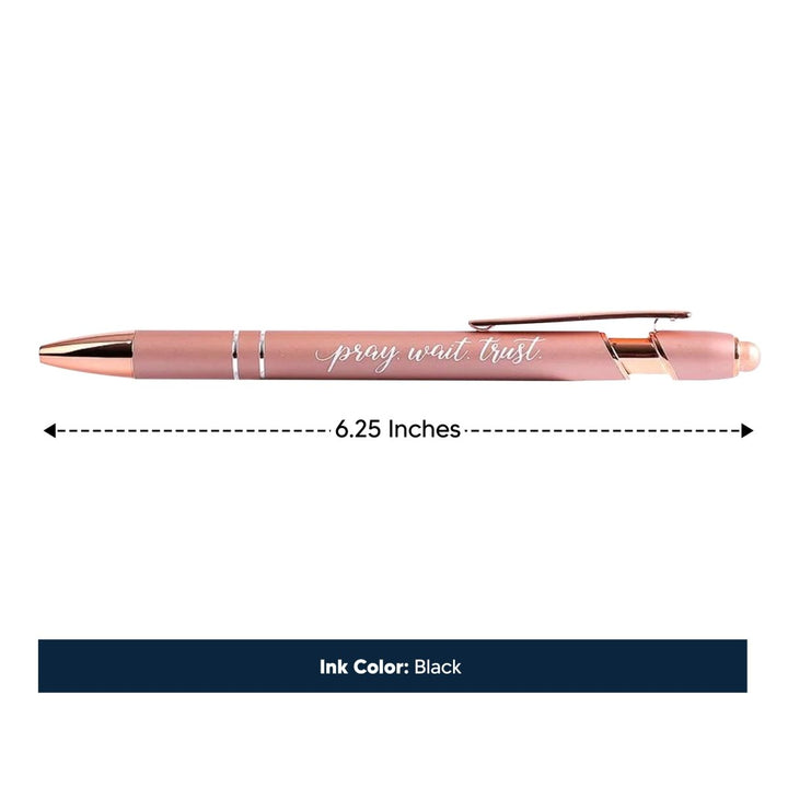 Pray Wait Trust Rose Gold Metal Stylus Pen – Black Ink, Gift - Ready | Shepherds Shelf - Shepherds Shelf