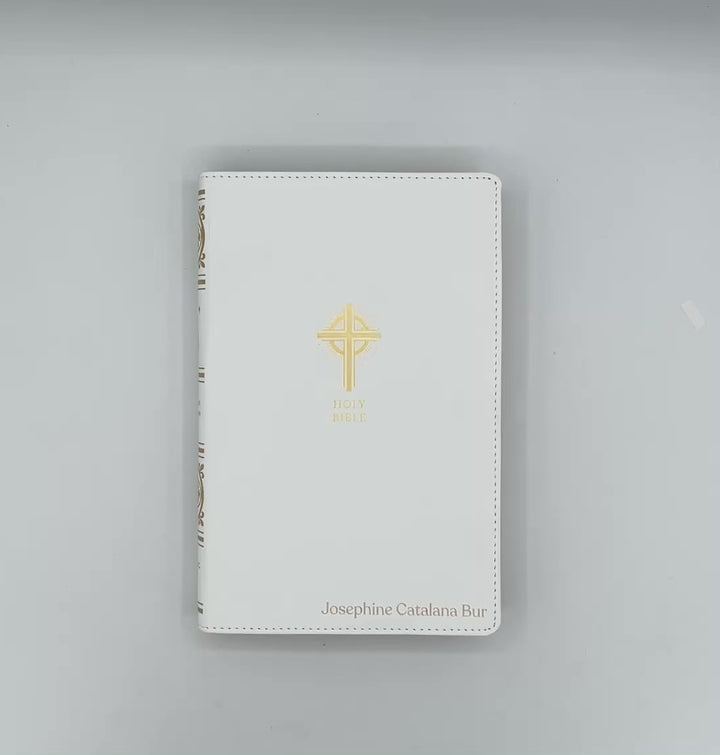 NRSV White Faux Leather Custom Holy Bible Medium Print Catholic Edition