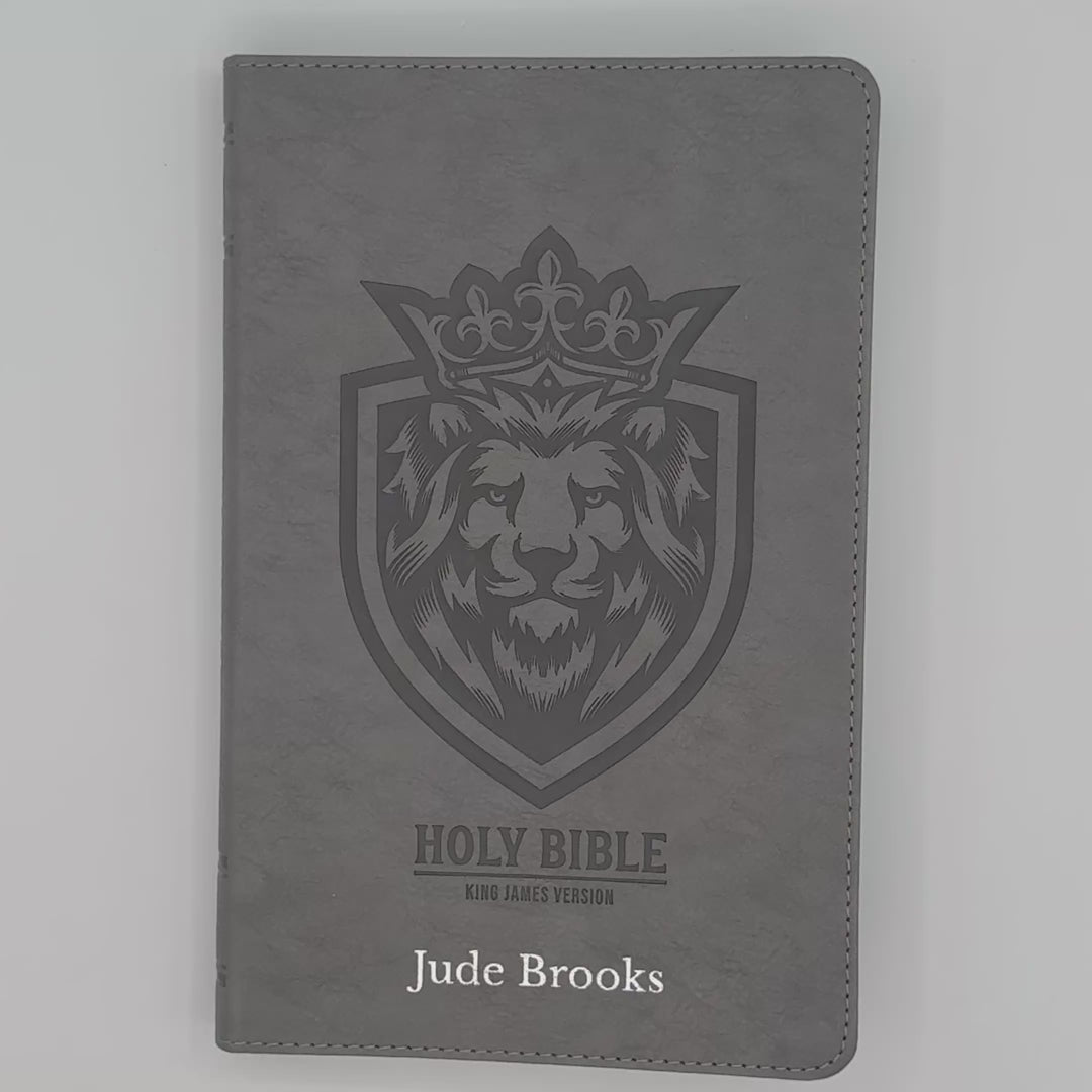 KJV Gray Standard Size Holy Bible Small Print | Lion Head