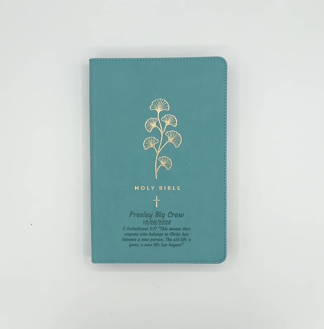 NLT Dark Teal Standard Size Holy Bible Small Print | Gold Floral