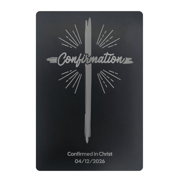 Radiant Cross Confirmation Metal Pocket Prayer Card – Christian Gift, Black Engraved Message Card - Shepherds Shelf
