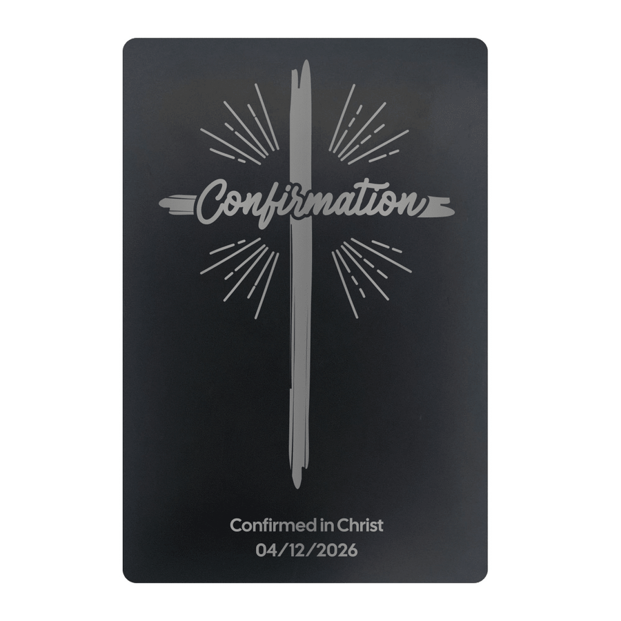 Radiant Cross Confirmation Metal Pocket Prayer Card – Christian Gift, Black Engraved Message Card - Shepherds Shelf