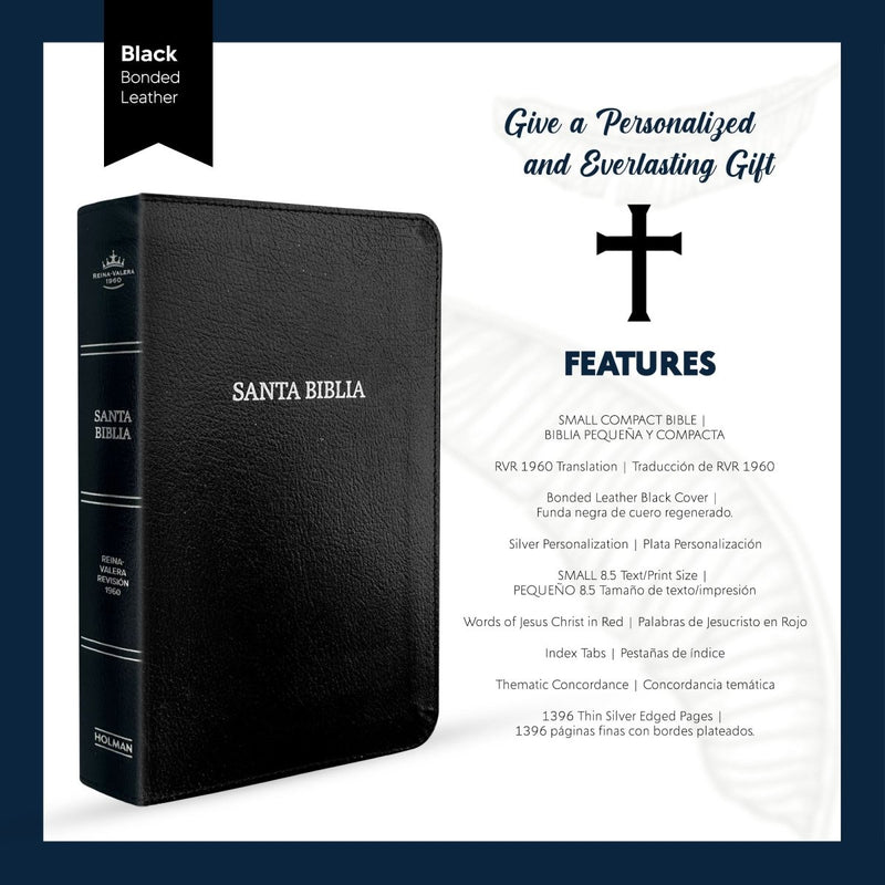 Santa Biblia compacta RVR1960 pequeña personalizada | Cuero regenerado | Negro |  Small RVR1960 Compact Holy Bible | Bonded Leather | Black | Shepherds Shelf