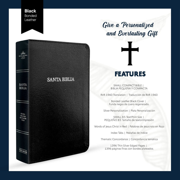 Santa Biblia compacta RVR1960 pequeña personalizada | Cuero regenerado | Negro | Custom Small RVR1960 Compact Holy Bible | Bonded Leather | Black | Shepherds Shelf - Shepherds Shelf