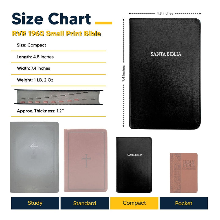 Santa Biblia compacta RVR1960 pequeña personalizada | Cuero regenerado | Negro | Custom Small RVR1960 Compact Holy Bible | Bonded Leather | Black | Shepherds Shelf - Shepherds Shelf