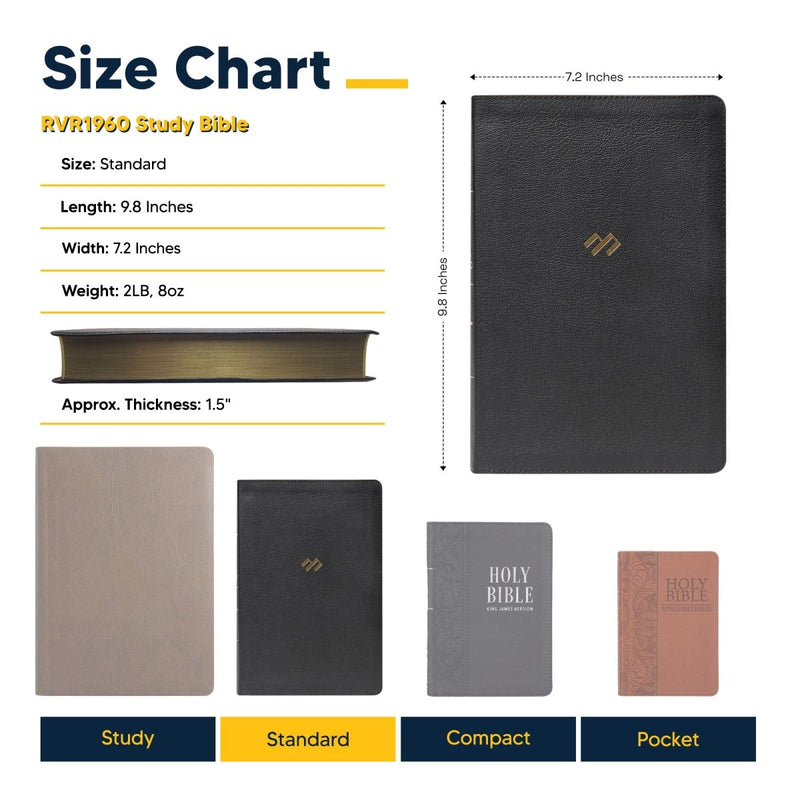 Santa Biblia de estudio en español personalizada con tu nombre | Tamaño de impresión mediano | RVR1960 | Cuero negro | Personalized RVR 1960 Spanish Holy Bible Leather Medium Print Study Bible Black | Shepherds Shelf