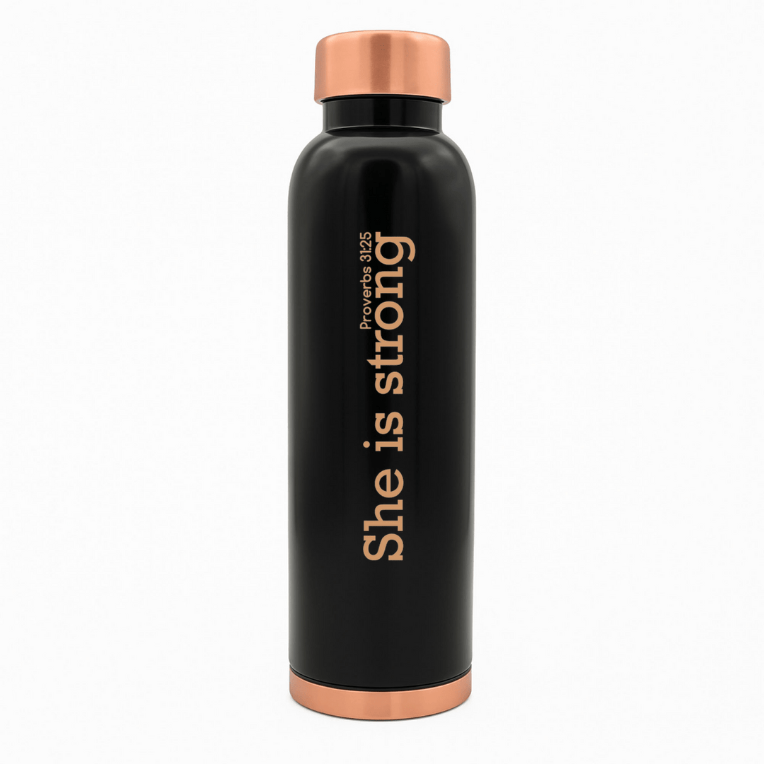 She Is Strong Custom Personalized Copper Water Bottle Proverbs 31:25 and Name | Pure Copper | 33 Oz - Shepherds Shelf