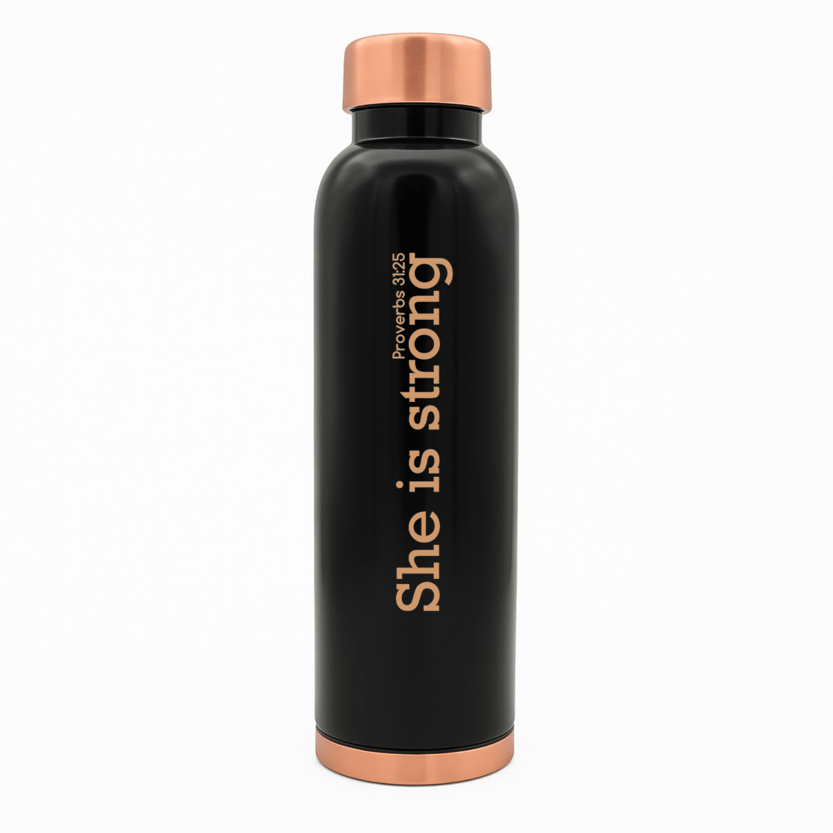 She Is Strong Custom Personalized Copper Water Bottle Proverbs 31:25 and Name | Pure Copper | 33 Oz - Shepherds Shelf